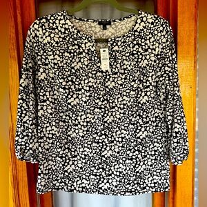 Talbots Top Blouse Medium Petite Black and White NEW WITH TAGS